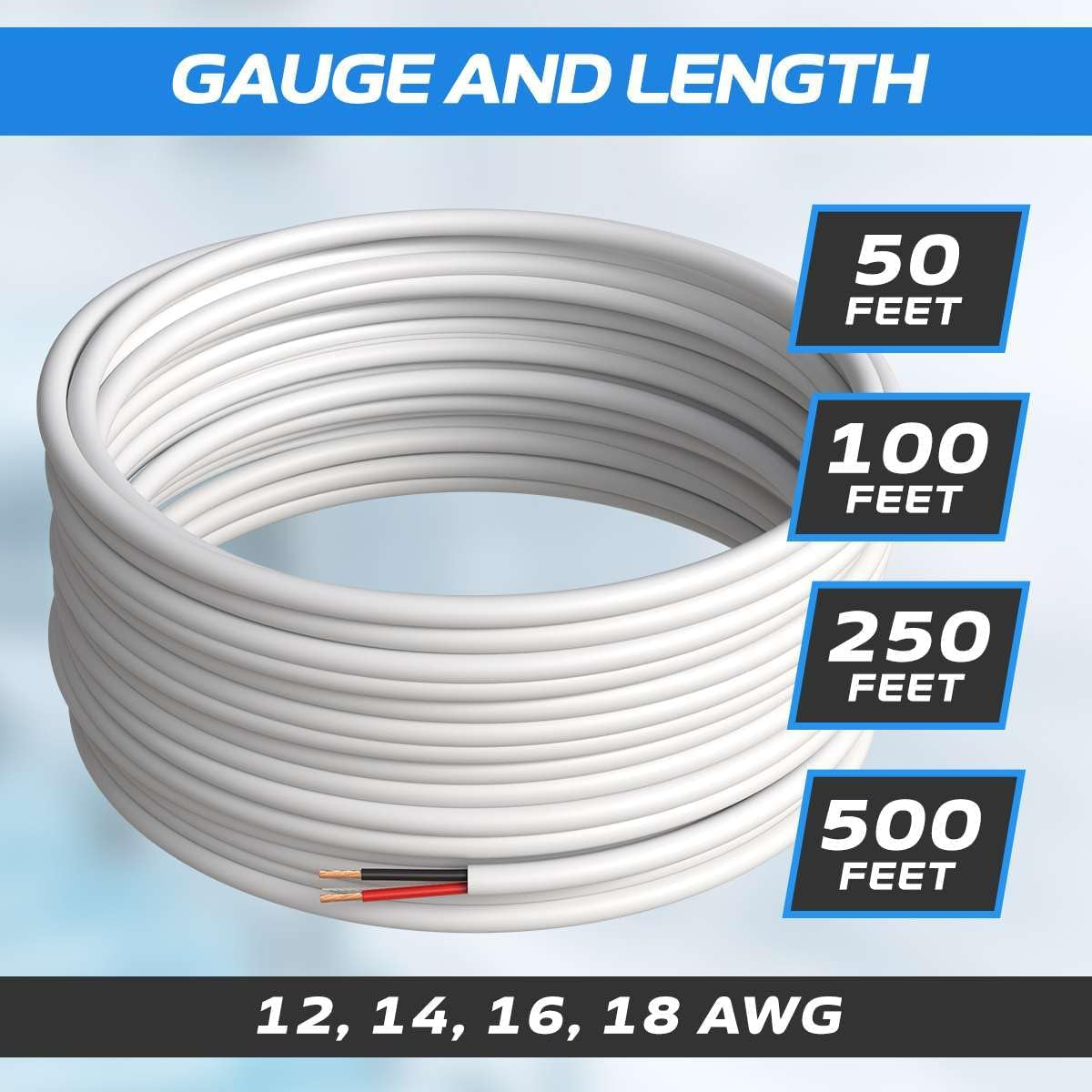 250FT 18/4 Speaker Wire CL2 Rated Indoor Low Voltage Copper Clad Aluminum (CCA) 18 Gauge 4 Conductors Cable with Easy Pull Box – Perfect for In-Wall Installation