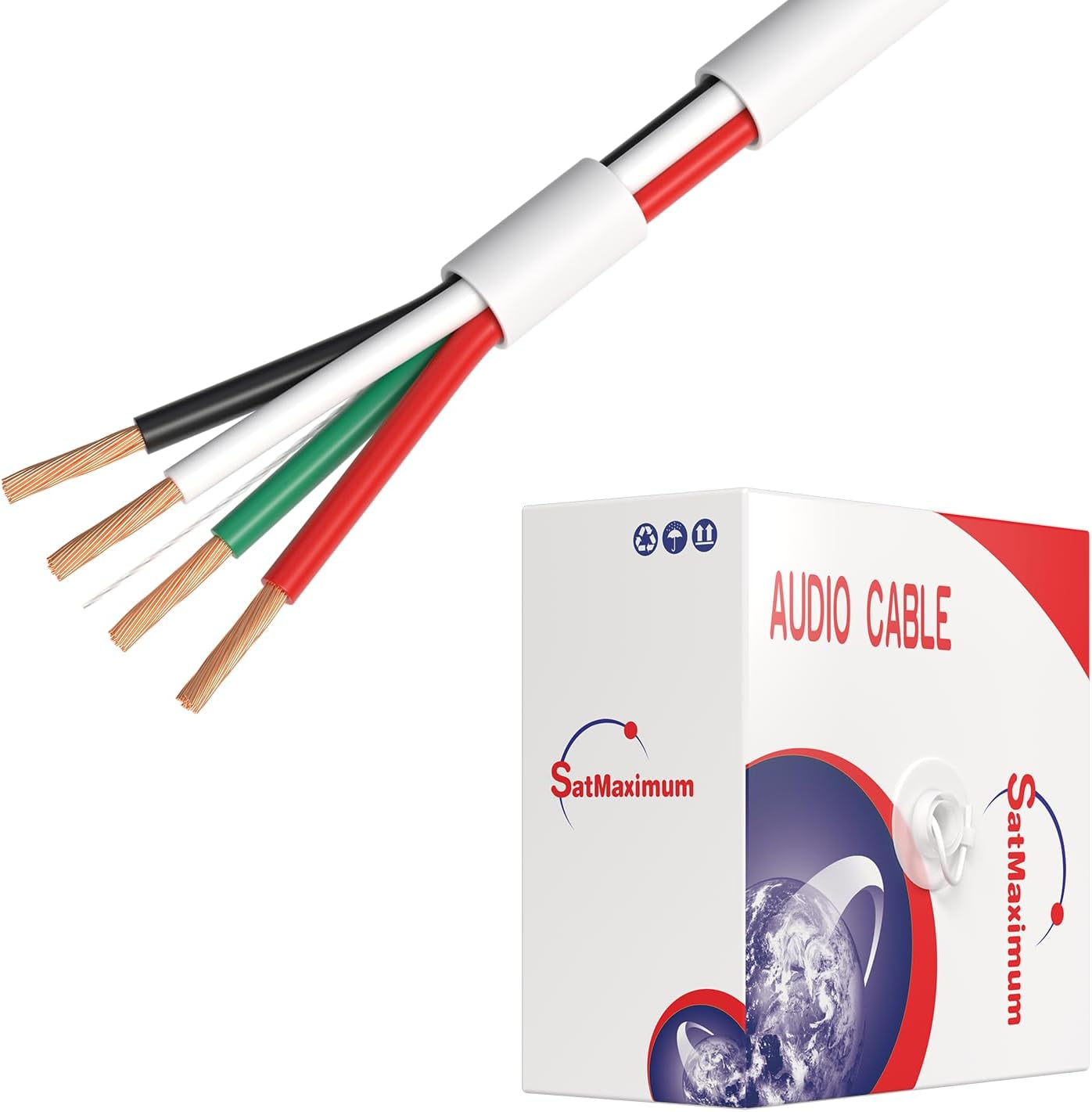 250FT 18/4 Speaker Wire CL2 Rated Indoor Low Voltage Copper Clad Aluminum (CCA) 18 Gauge 4 Conductors Cable with Easy Pull Box – Perfect for In-Wall Installation