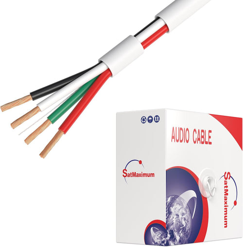 250FT 18/4 Speaker Wire CL2 Rated Indoor Low Voltage Copper Clad Aluminum (CCA) 18 Gauge 4 Conductors Cable with Easy Pull Box – Perfect for In-Wall Installation