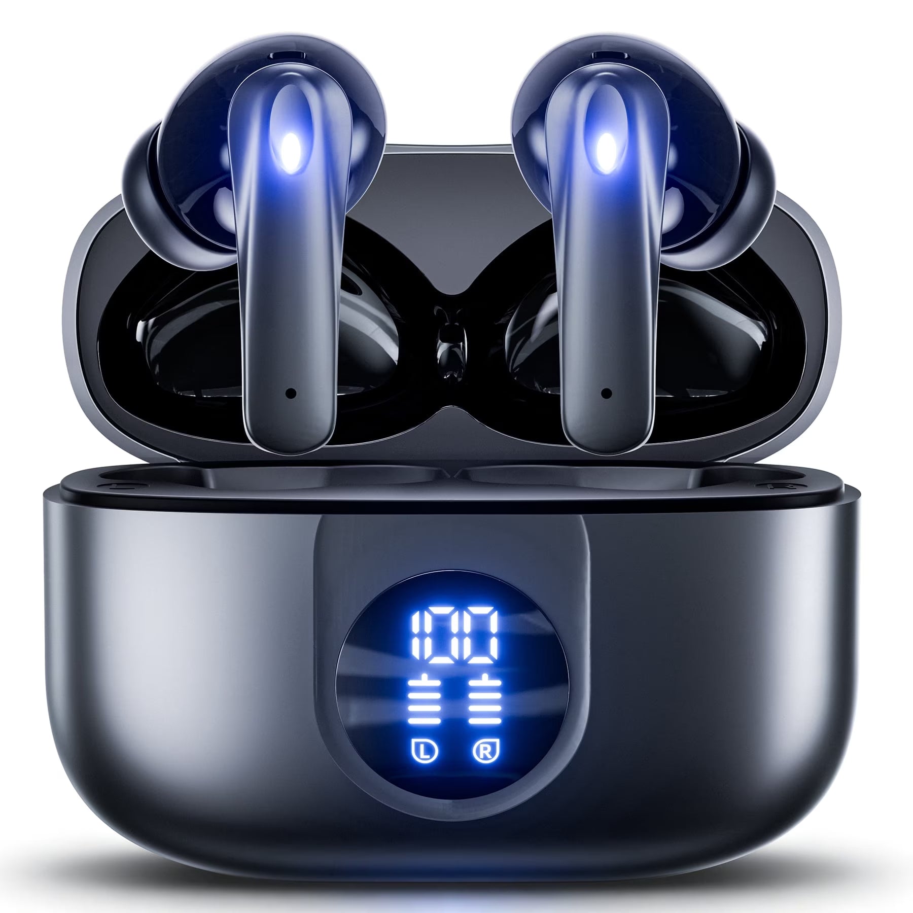 P91 Wireless Earbuds, Bluetooth Headphones V5.4 Stereo Ear Buds with Noise Cancelling Mics, 60H Playback Mini Case with Dual LED Display, IP7 Waterproof In-Ear Earphones for Android Ios